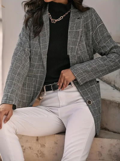 Eleganter Plaid Blazer für Damen, Single Breasted mit Patentaschen