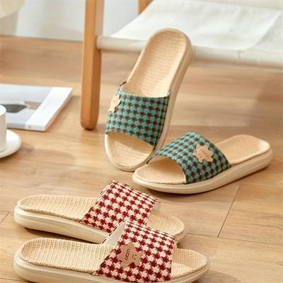 Damen Sommer Slipper – Leichte, Atmungsaktive Leinen-Hausschuhe mit Rutschfester