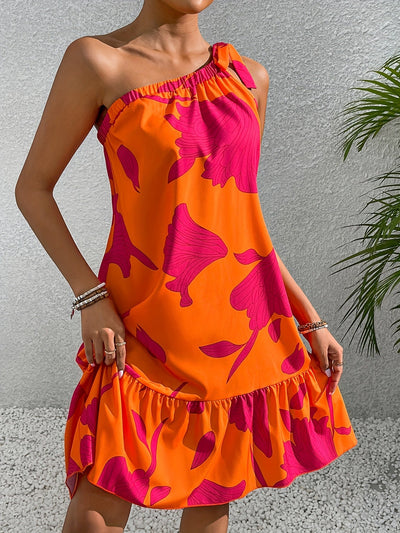 Damen Sommerkleid – Schulterfreies Blumenkleid mit Rüschen-Saum