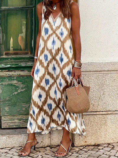 Boho Ikat Maxikleid ärmellos Eleganter Stil