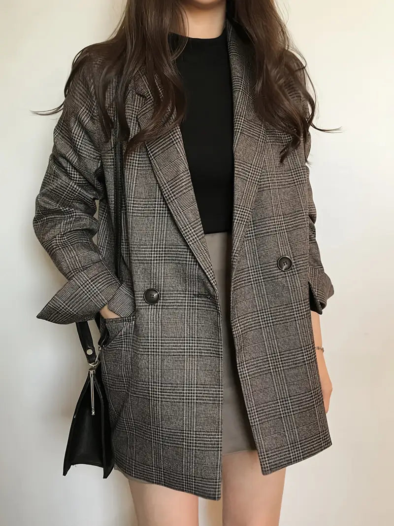 Vintage Plaid Blazer für Frauen - Langärmelige Anzugjacke mit Taschen