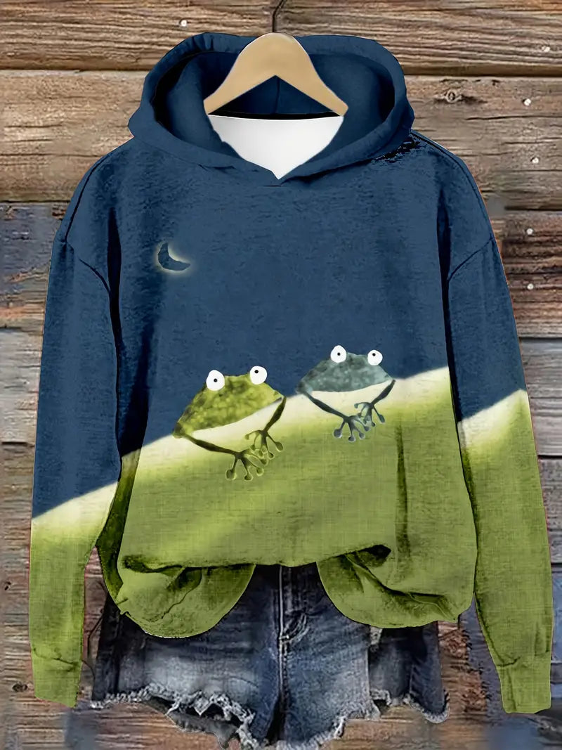 Toadally Cozy Hoodie mit Frosch-Print und überschnittenen Schultern