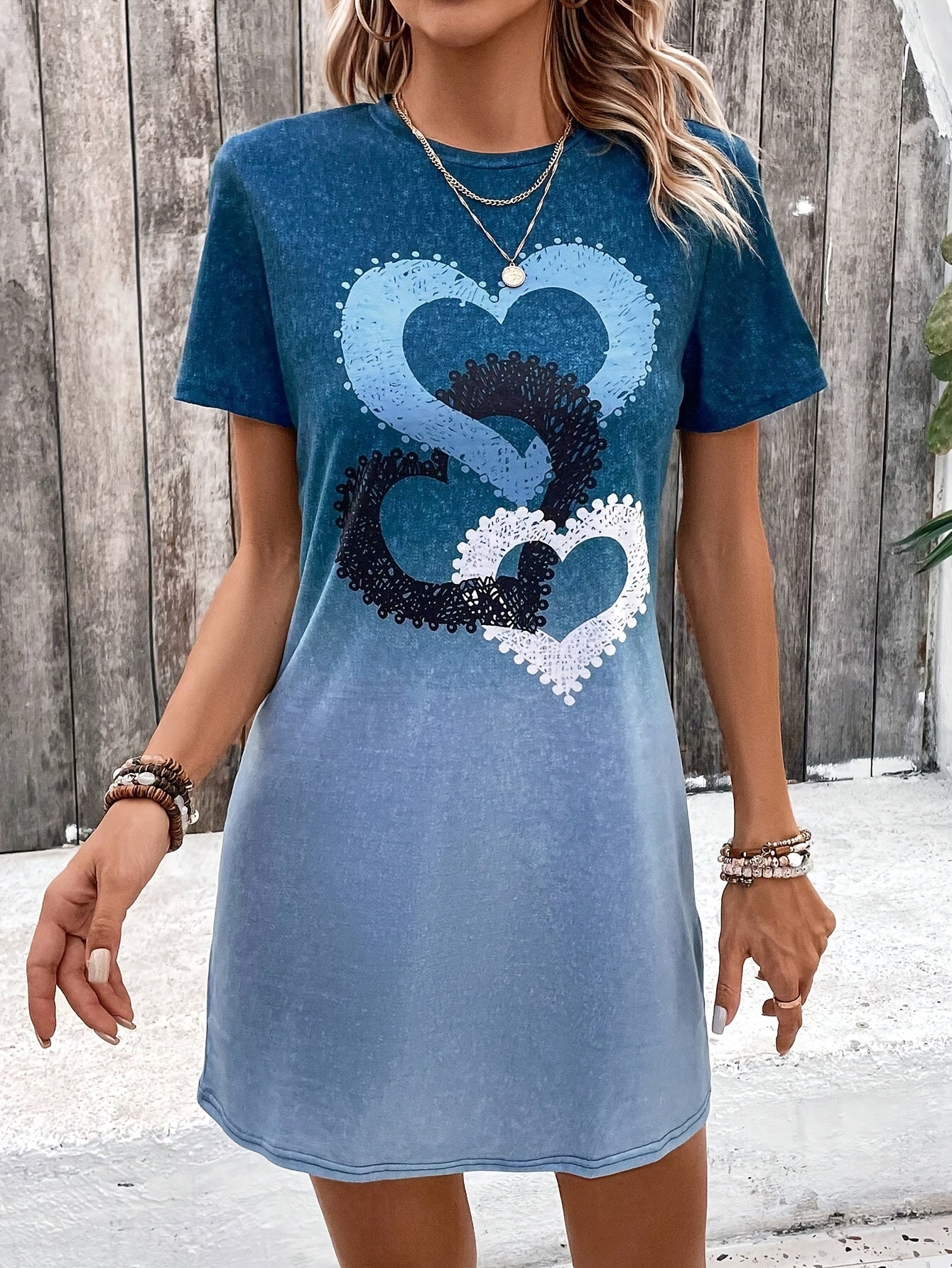 Damen Sommerkleid – Kurzärmeliges T-Shirt-Kleid mit Farbverlauf