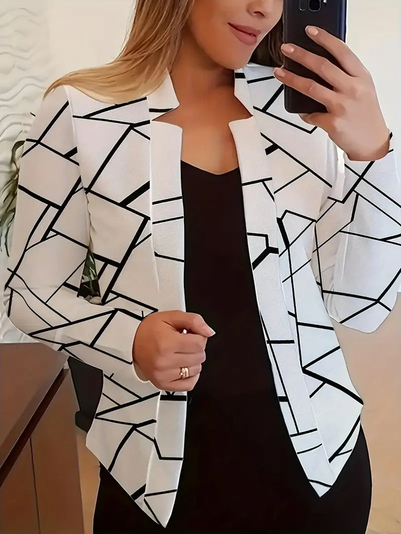 Lässiger Blazer mit Geodruck für Damen, Offener Frontstil, Langarm