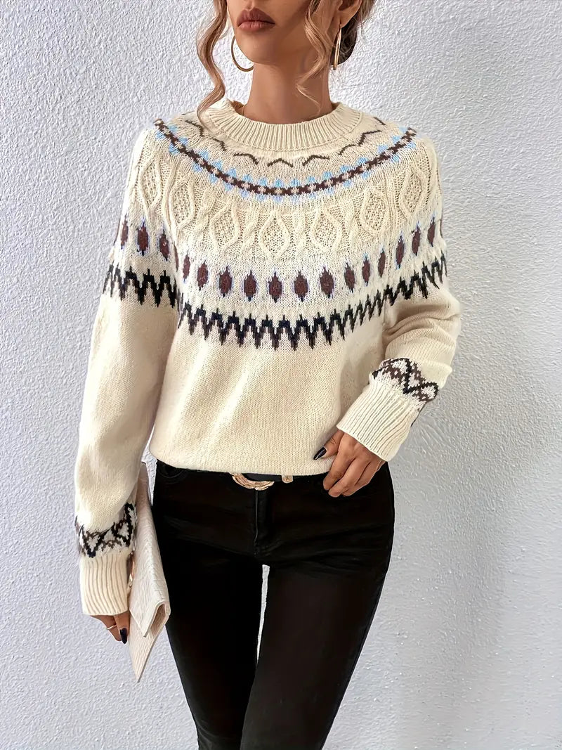 Geometrisch Schick Gestrickter Pullover Elegant Acryl