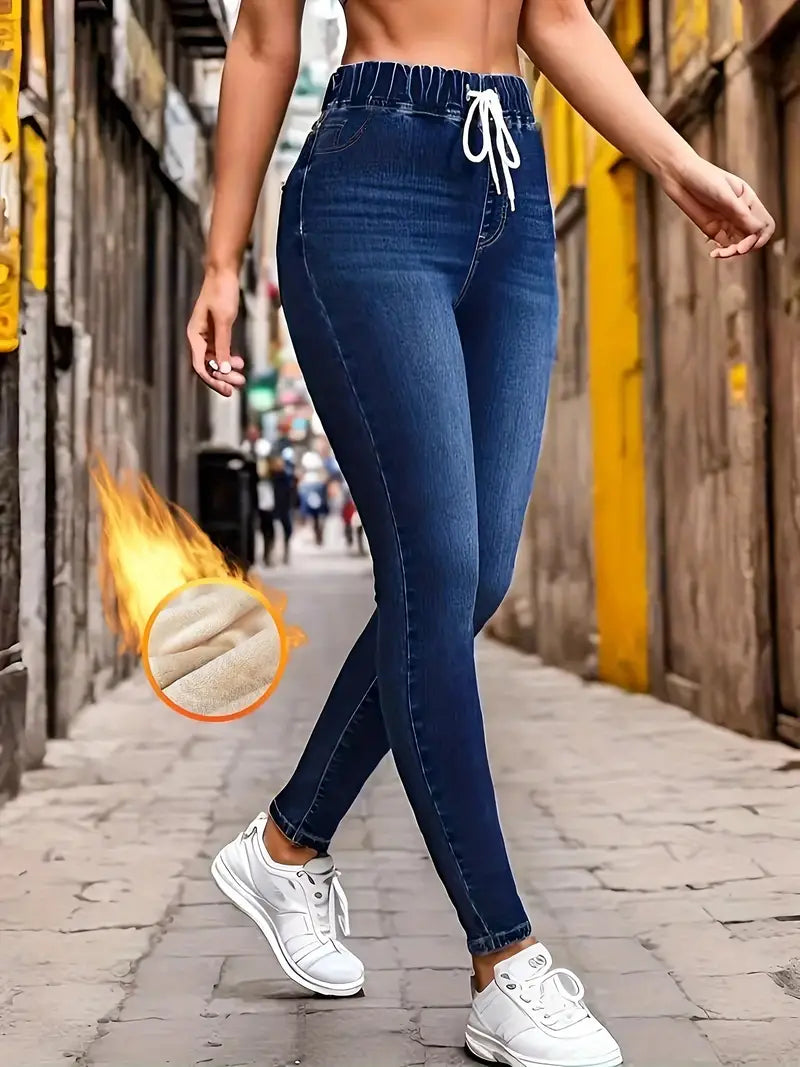 Blaue Komfort-Leggings mit hohem Bund für ultimative Wärme