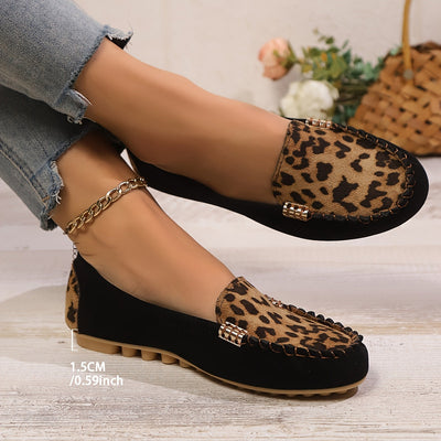 Damen Sommer-Loafer – Bequeme Slip-On Schuhe mit Leopardenmuster