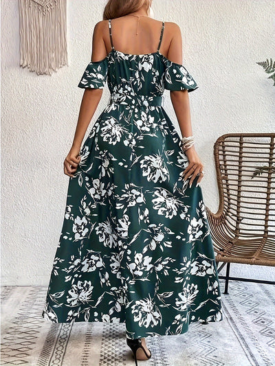 Blumenkleid mit Kalte Schultern & Gürtel Elegantes Sommerkleid