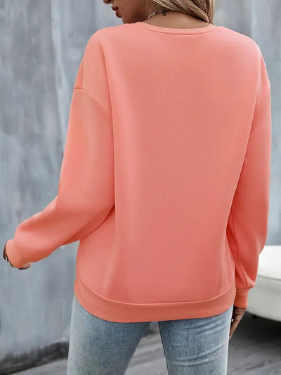 Damen Sweatshirt mit Herzmuster, Rundhals, Rot-Orange, Freizeit