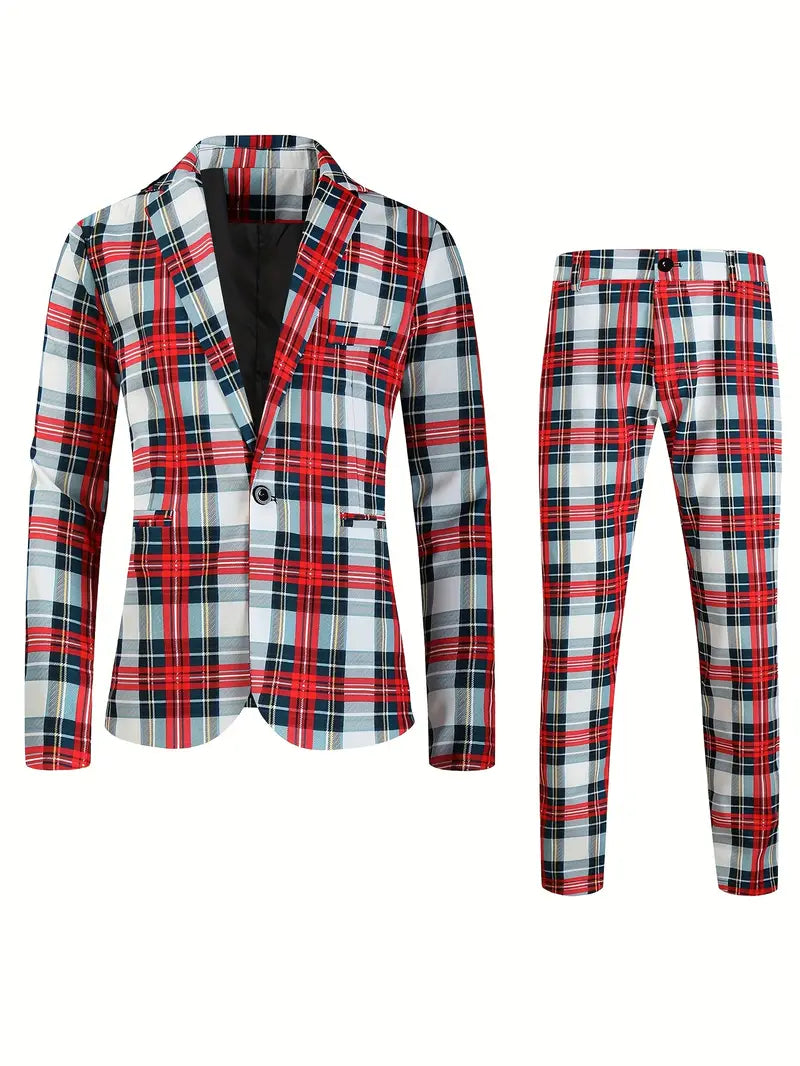 Freizeitanzug Set Tartan Karierter Blazer & Hose