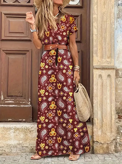 Roze - Florale Eleganz Boho Freizeitkleidung Maxi Langes Kleid