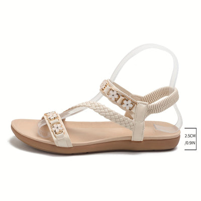 Schicke Geflochtene Damen Sommer Sandalen – Geflochten, Blumenmuster & Rutschfest