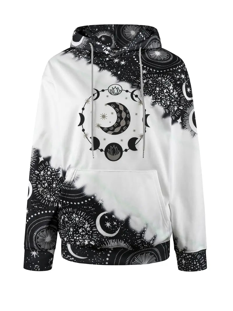 Schicker kosmischer Kapuzenpullover mit Farbblock und Mond