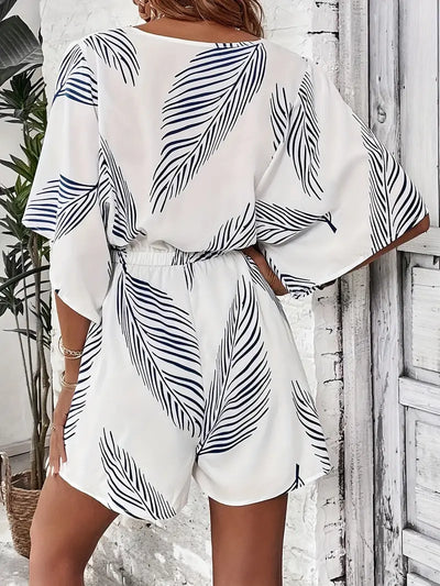 Bet - Graphic Print Romper Jumpsuit Knopfleiste Krawatte Taille