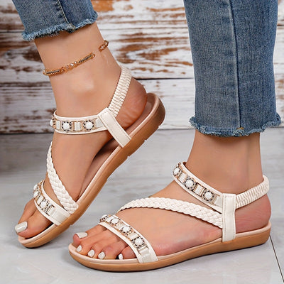 Geflochtenen Riemen Damen Sommer Sandalen – Boho-Chic, Offene Zehen & Slip-On