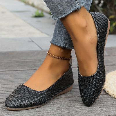 Geflochtene Detail Slip-On Flats für Frauen, spitze Zehe, weiche Sohle