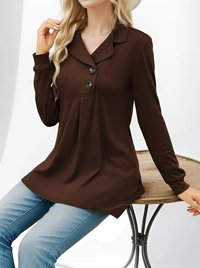 Damen Bluse mit Reverskragen – Langer Ärmel, Knopfdetails