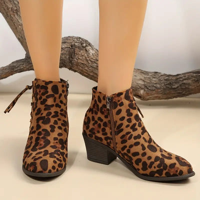 Elegante Wildkatze Leopard-Stiefeletten mit klobigem Absatz