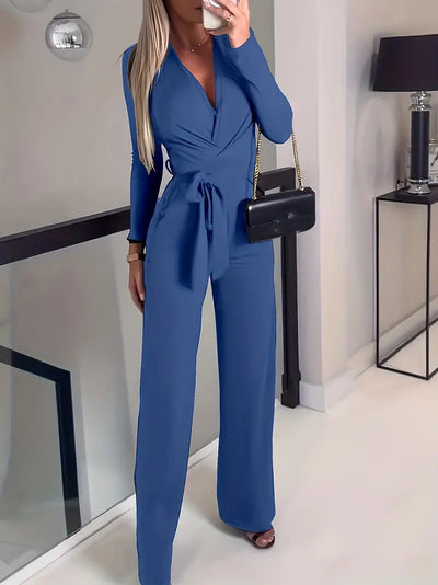 Lotti - Schlanke Eleganz Weites Bein Gürtel mit V-Ausschnitt Jumpsuit