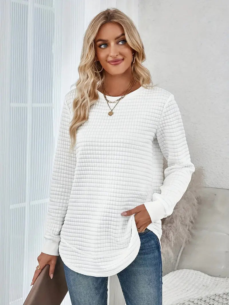 Damen Langarmshirt – Elegantes Weißes Knit Shirt mit Asymmetrischem Saum