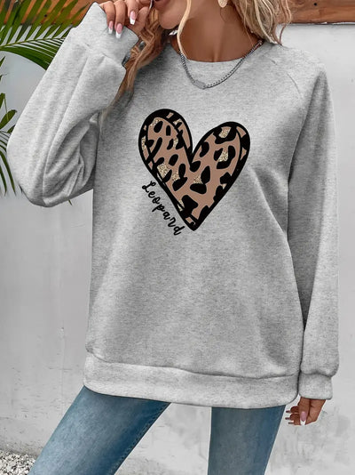 Sweatshirt mit Rundhalsausschnitt und Leopardenmuster Einfaches Herz