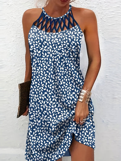 Sommerkleid mit Print und offener Rückseite – Damen Rundhalsausschnitt