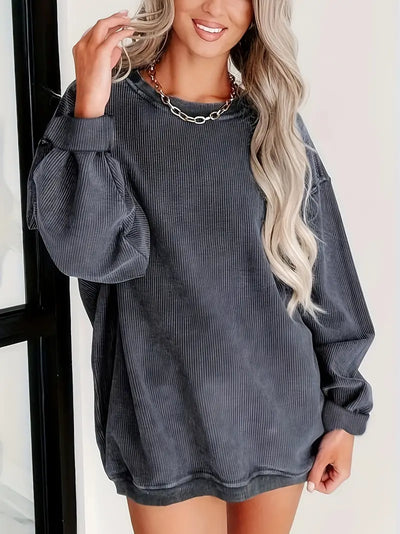 Schlichtes, strukturiertes, geripptes Pullover-Sweatshirt