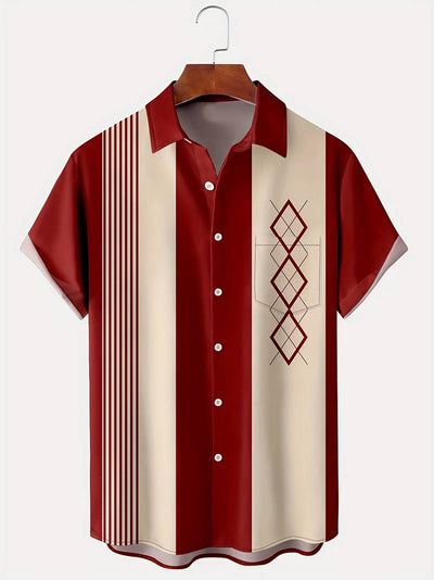 Oliver - Vintage Bowling Geometrischer Grafikdruck Fashion Hawaii Hemd