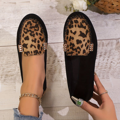 Damen Sommer-Loafer – Bequeme Slip-On Schuhe mit Leopardenmuster