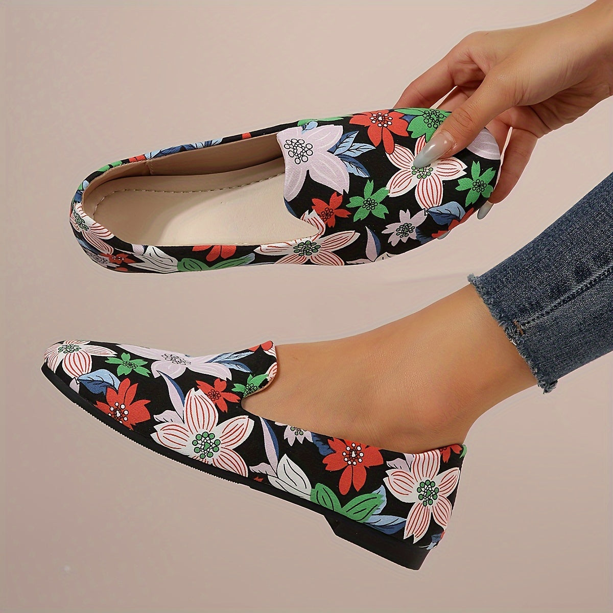 Damen Floral Slip-On Loafers – Bequeme, Leichte Flats für den Urlaub