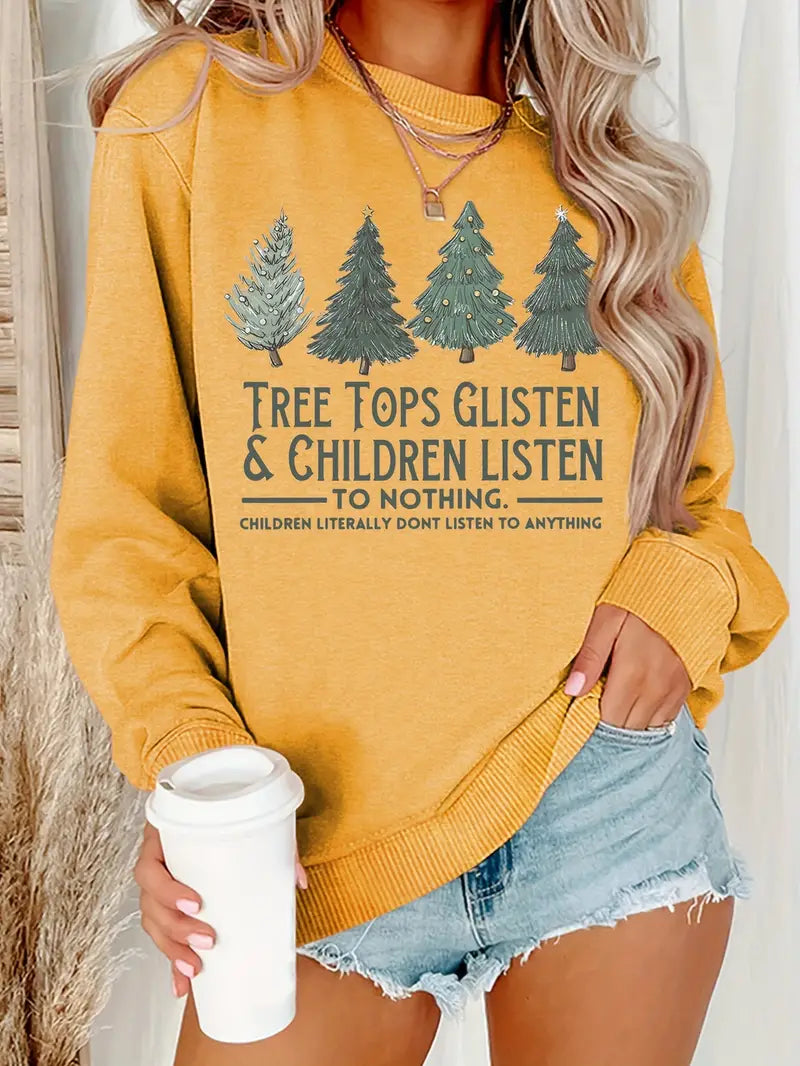 Sweatshirt mit festlichem Baum- und Typografie-Print