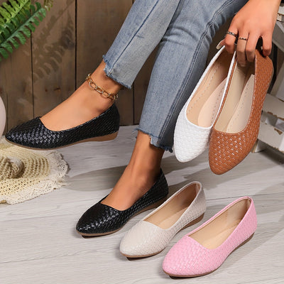 Geflochtene Detail Slip-On Flats für Frauen, spitze Zehe, weiche Sohle