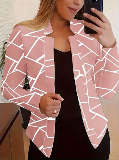 Lässiger Blazer mit Geodruck für Damen, Offener Frontstil, Langarm