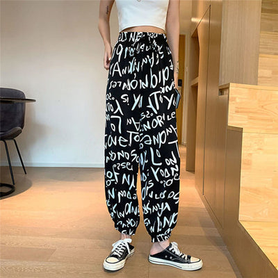 Abstrakte Figur Print Weite Hose