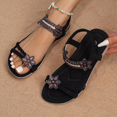 Boho Chic Damen Sandalen mit funkelnden Strasssteinen