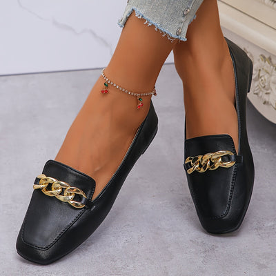 Modische Damen Loafer mit Quadratischer Zehenform und Metallkette