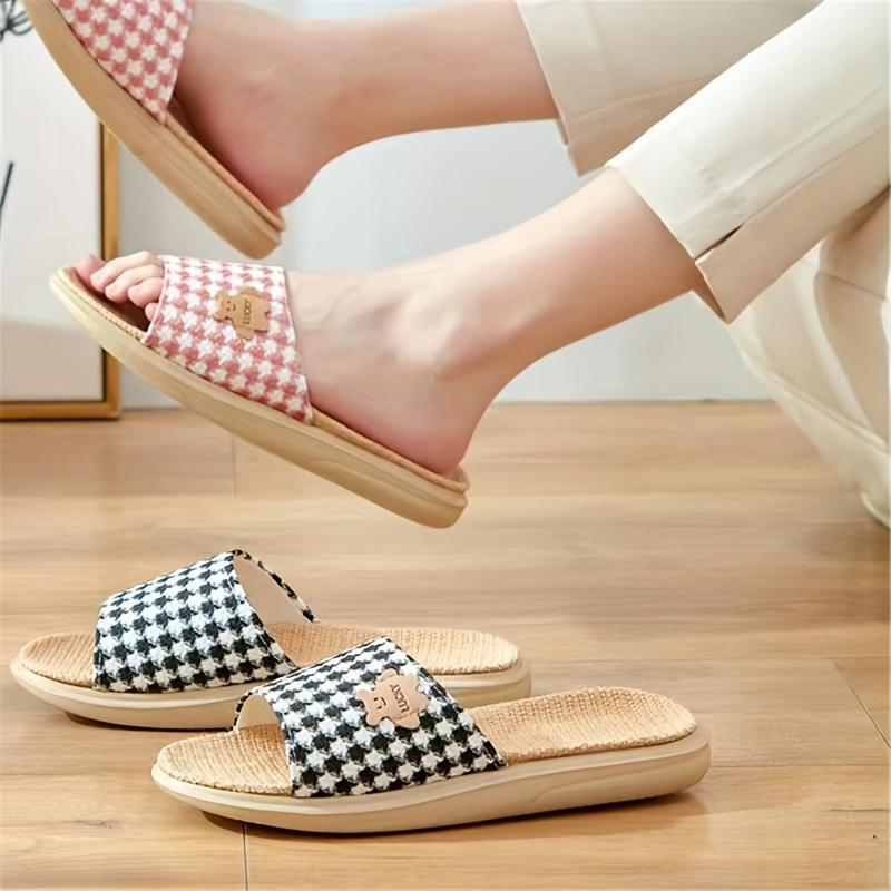 Damen Sommer Slipper – Leichte, Atmungsaktive Leinen-Hausschuhe mit Rutschfester