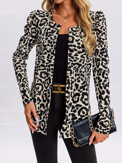 Eleganter Strickjacke mit Leopardenmuster für Damen – Langarm, Offene Front