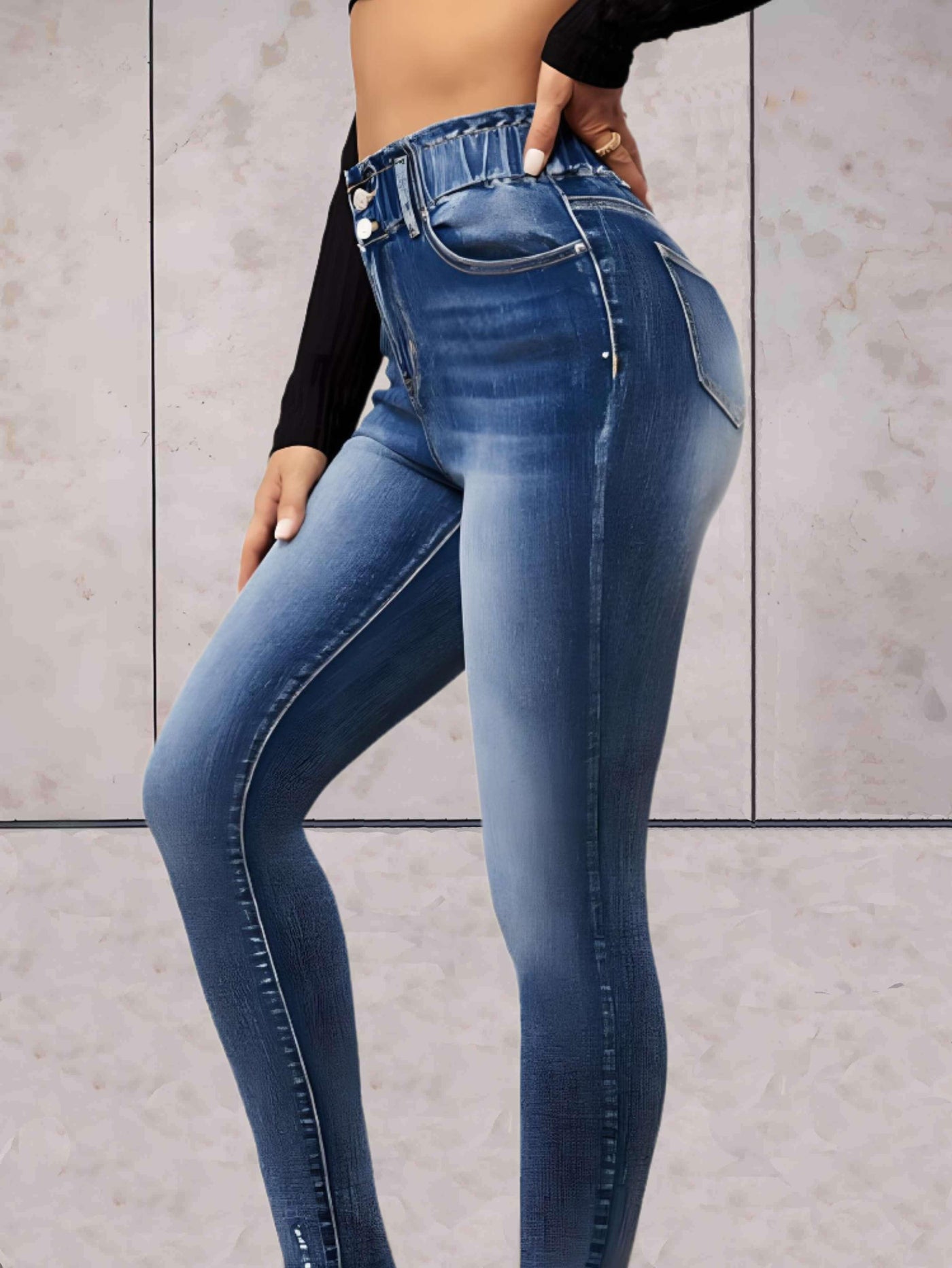 Eva: Skinny-Jeans mit hoher Taille und doppeltem Knopf