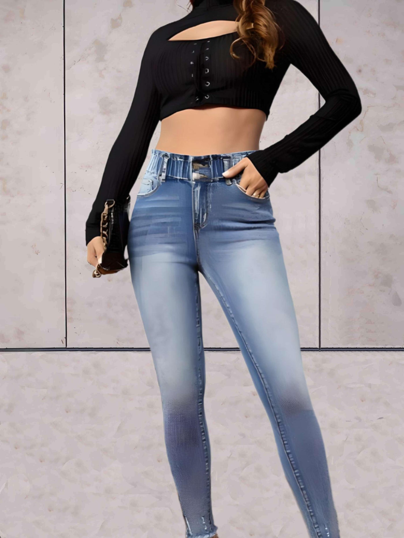 Eva: Skinny-Jeans mit hoher Taille und doppeltem Knopf