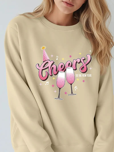 Sweatshirt, Lässiger Rundhals-Pullover, Polyester-Strick, Rosa