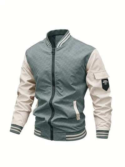 Lässige Zip Up Farbe Block Bomberjacke, Chic Baseball Kragen dünne Varsity Jacke