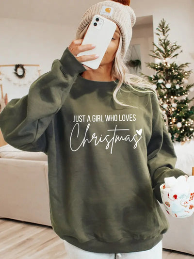 Gemütliches, mit Fleece gefüttertes Weihnachts-Sweatshirt für Frauen - lässiger Rundhalsausschnitt