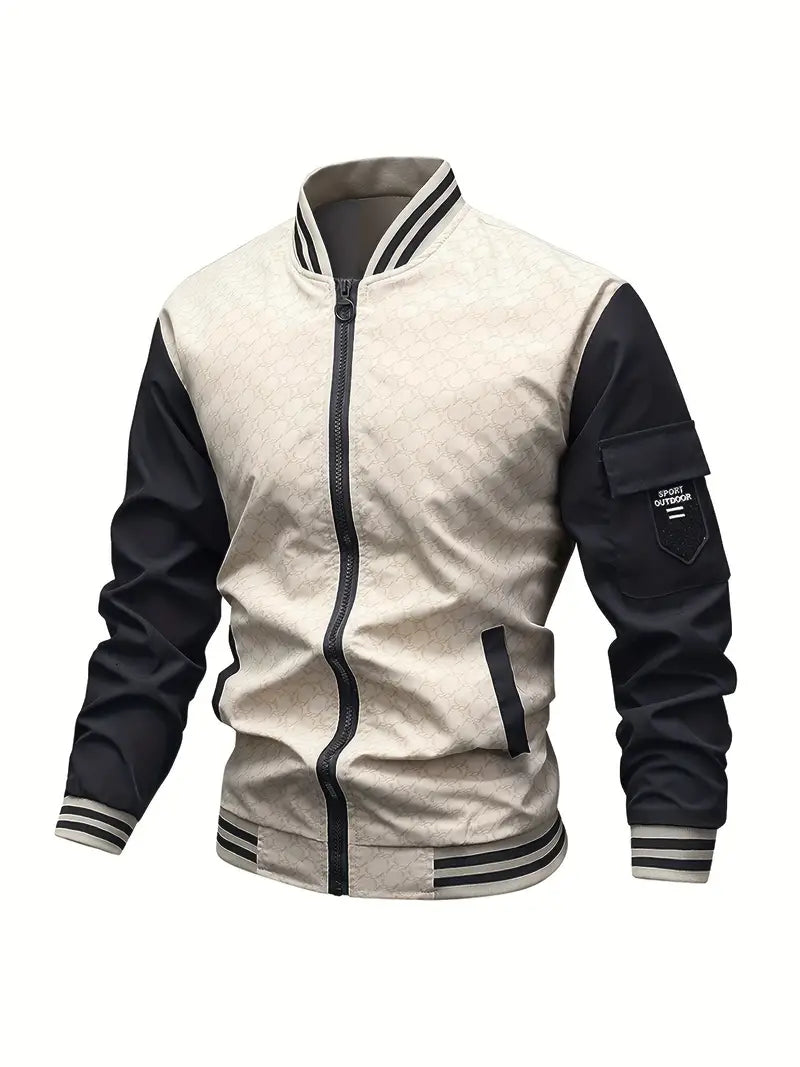 Lässige Zip Up Farbe Block Bomberjacke, Chic Baseball Kragen dünne Varsity Jacke