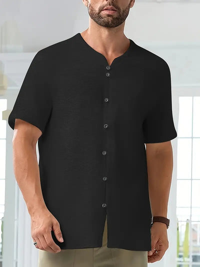 Herren Polo Shirt aus Baumwolle-Leinen-Mischung, Casual Kurzarm