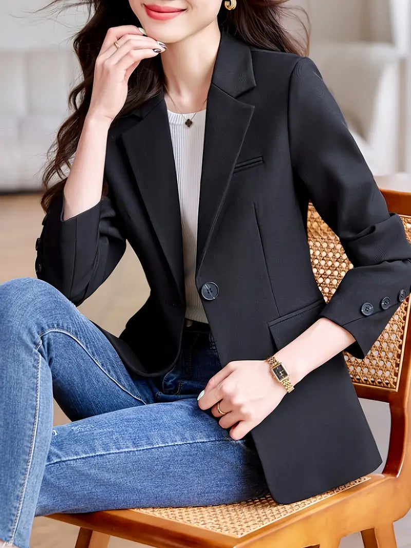 Eleganter Damenblazer – Slim-Fit, Schwarz, Langarm