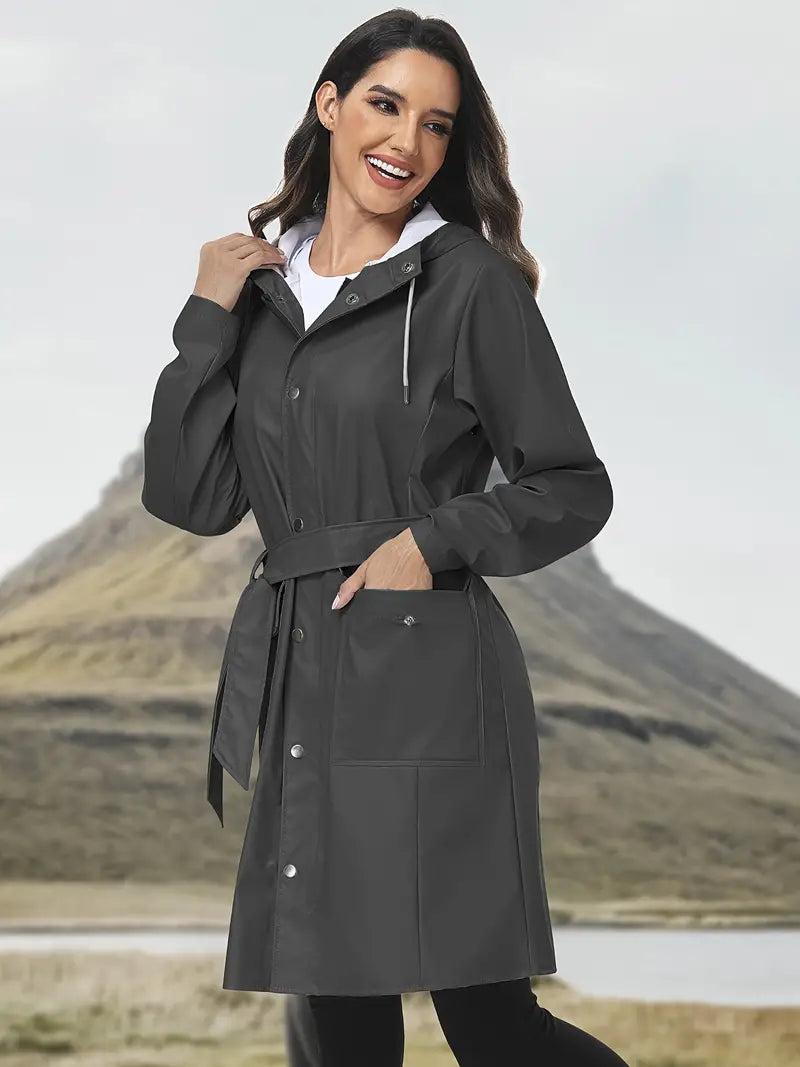 Frauen Wasserdichter Regenmantel Langer Regenmantel mit Kapuze Outdoor Windbreaker