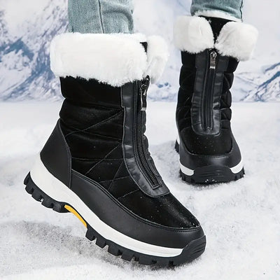 Damen Plüsch gefütterte Schneestiefel, Winter Fleece Front Reissverschluss kurze Stiefel