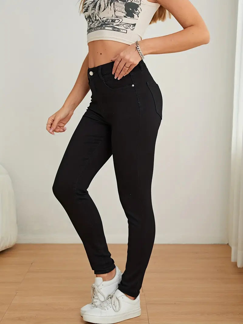 Schwarze Skinny Jeans in Volltonfarbe