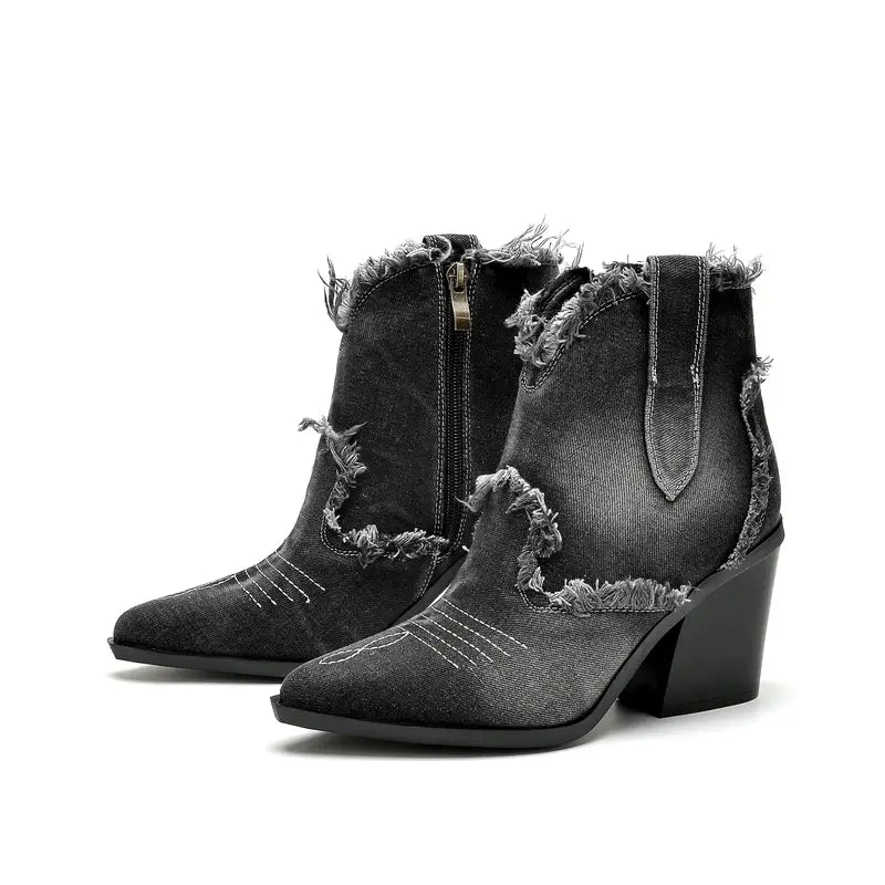 Damen Denim Cowboystiefel mit hohem Absatz